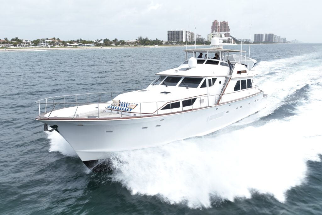 Aerial drone photography of yacht at Fort Lauderdale marina